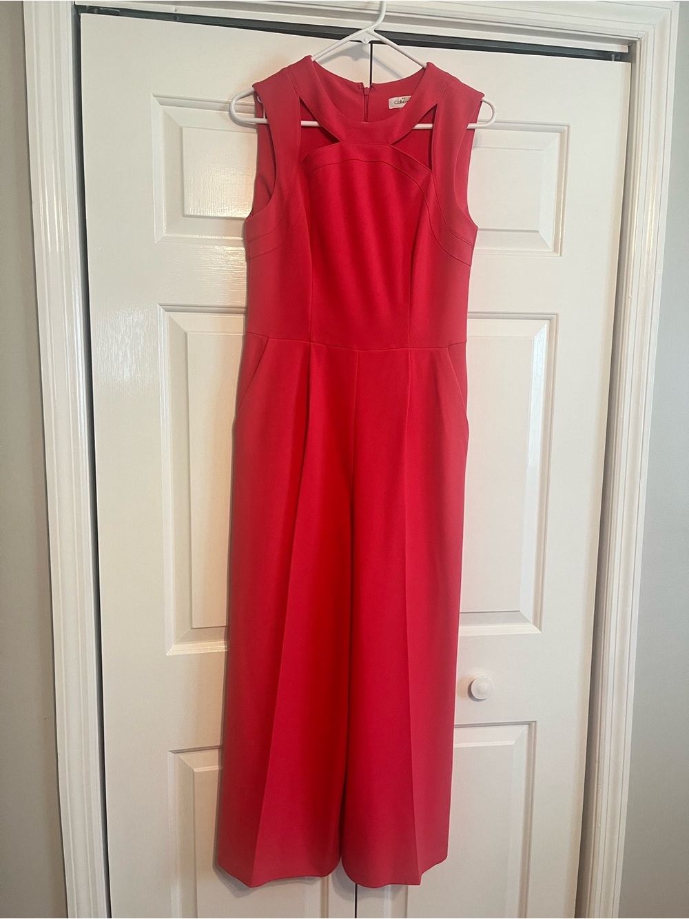 Calvin Klein Red Sleeveless Cutout Wide-Leg Jumpsuit